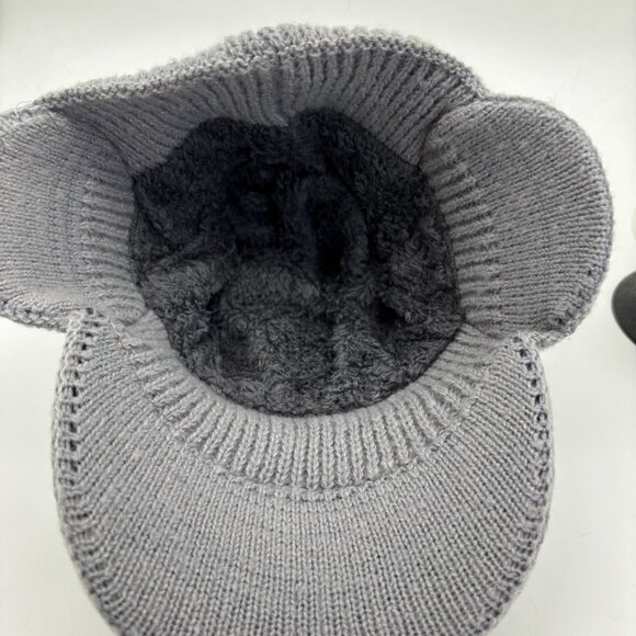 Knitted Warm Hat With Visor & Ear Flaps Gray & Black YUAN Brand Unisex Design Wi - Picture 5 of 6